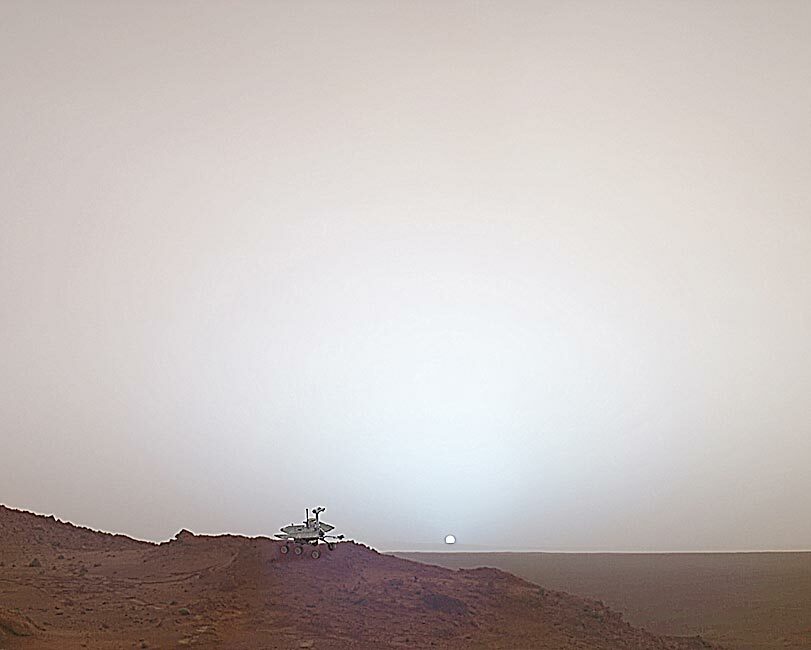 MARS SPIRIT ROVER IN SILHOUETTE ON JIBSHEET ROCK 8x10 GLOSSY PHOTO PRINT