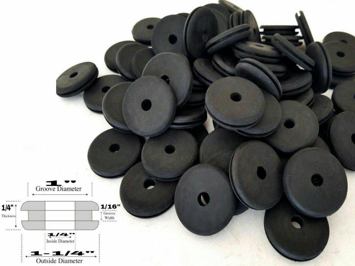 25-Pack of Rubber Grommet Wiring Bushings, 1/4" ID, 1/16" Groove,  Fits 1" Hole
