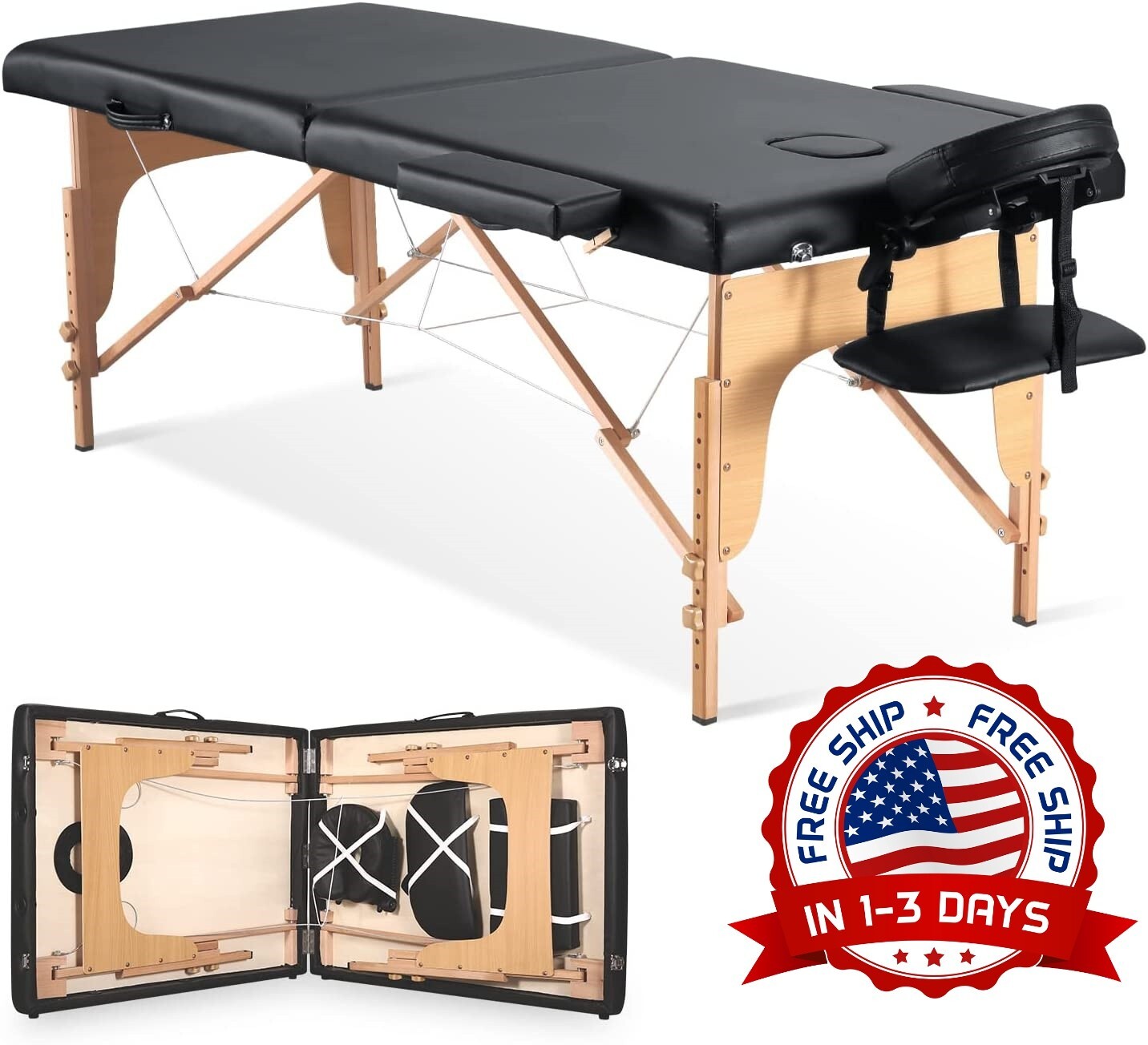 Camillas Portatiles Para Masajes Y Faciales Profesional Patas De Madera Plegable