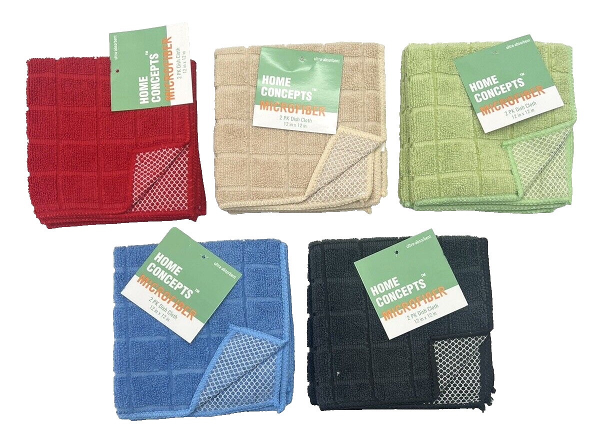 Microfiber Dish Cloths Kitchen Scrubber 10 Pc Set Multi Color 2 Of Ea Color NWT