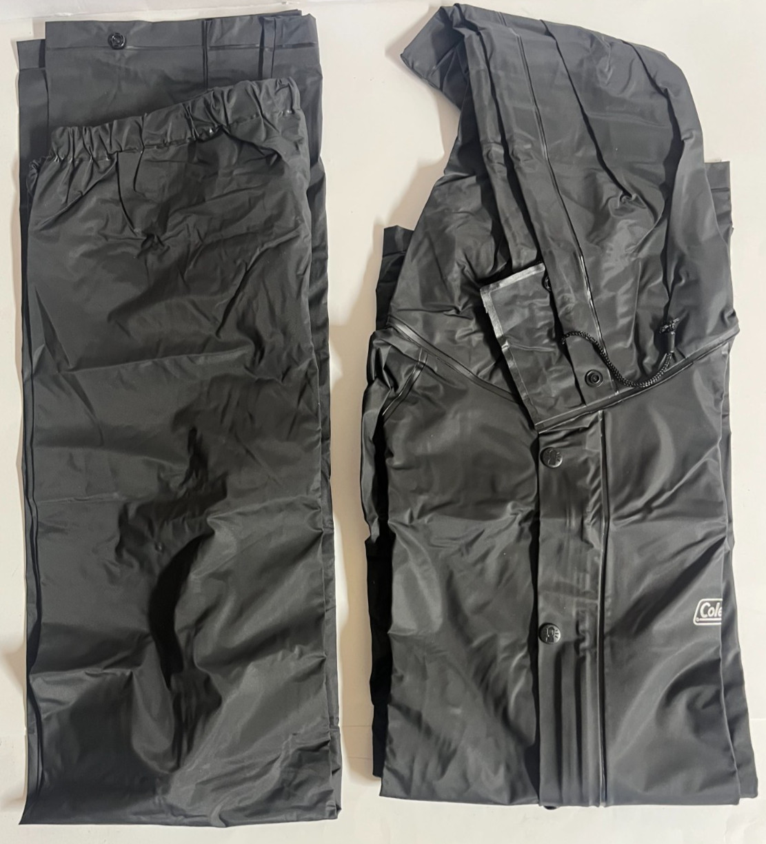 NEW Coleman Black Rain Suit Hooded Jacket Pants Men Large Waterproof PVC Camping