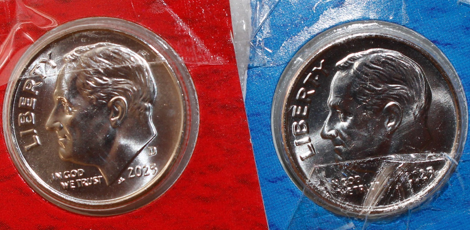 2025 P and D Roosevelt Dime 2 Coins from US Mint Set BU Cellos Ten Cents Two 10c