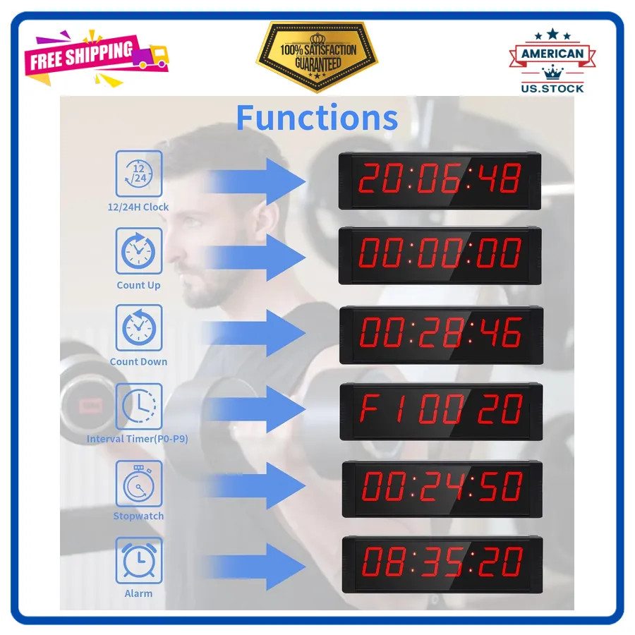 LED Digital Gym Timer with Remote Control Large Interval Countdown Clock Buzzer