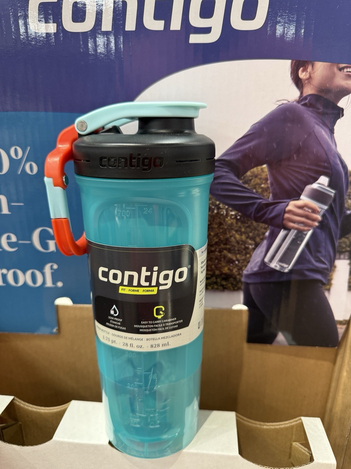 Contigo Shake And Go Fit  Teal Orange Black Leak Proof Caribiner Water Bottle