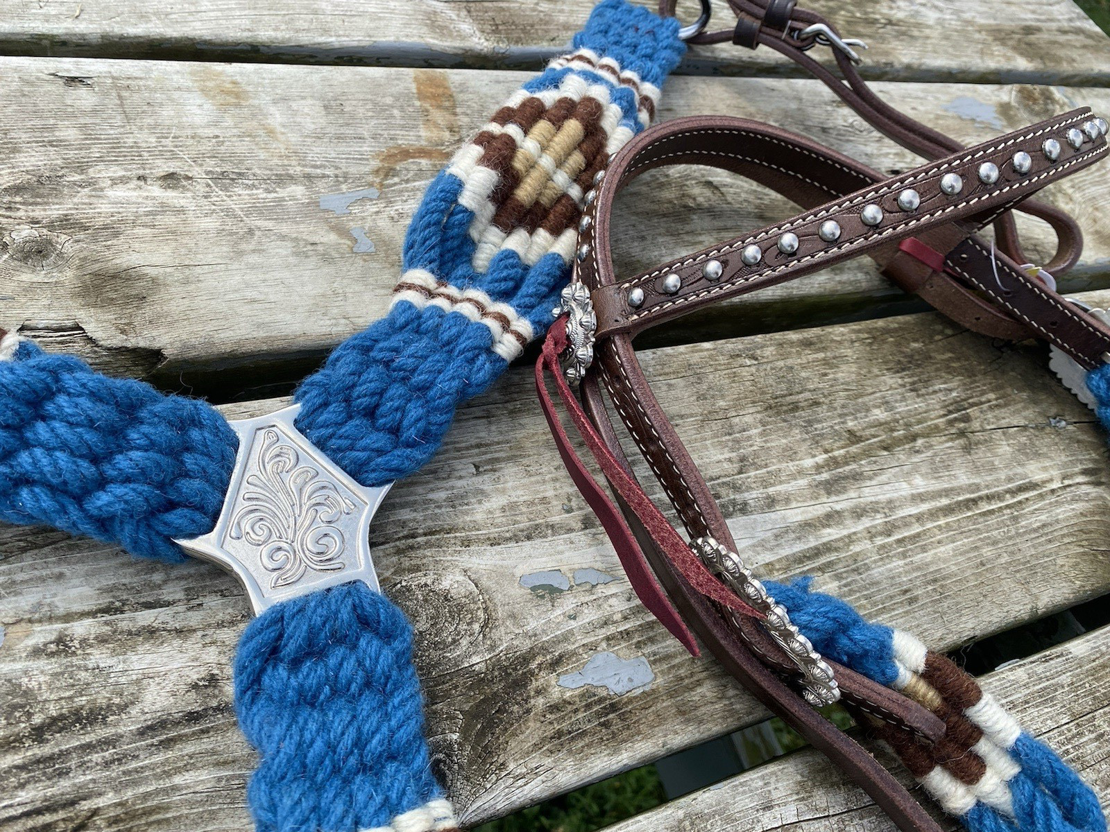 Showman Mountain View PONY mohair string Western breast collar/headstall set