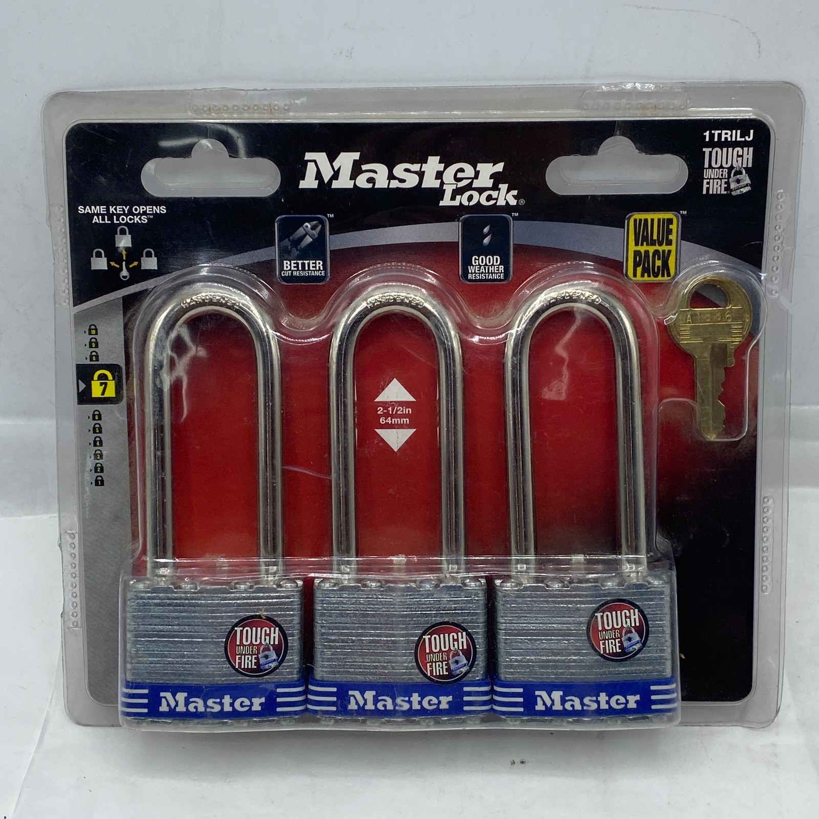 3 PACK OF MASTER LOCK TOUGH UNDER FIRE PADLOCKS
