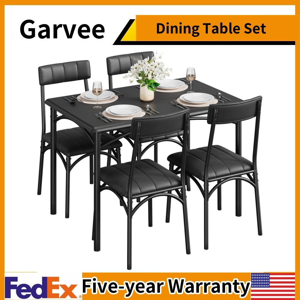 🔥✔️5 Piece Dining Set Kitchen Table and Chairs 4 Upholstered Chairs Metal and W