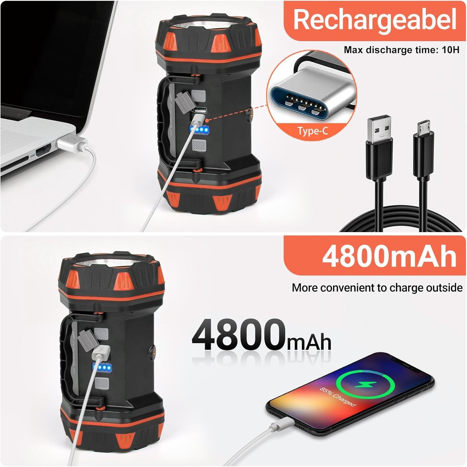 Led Camping Lantern Rechargeable 1500lm 8 Modes Flashlight