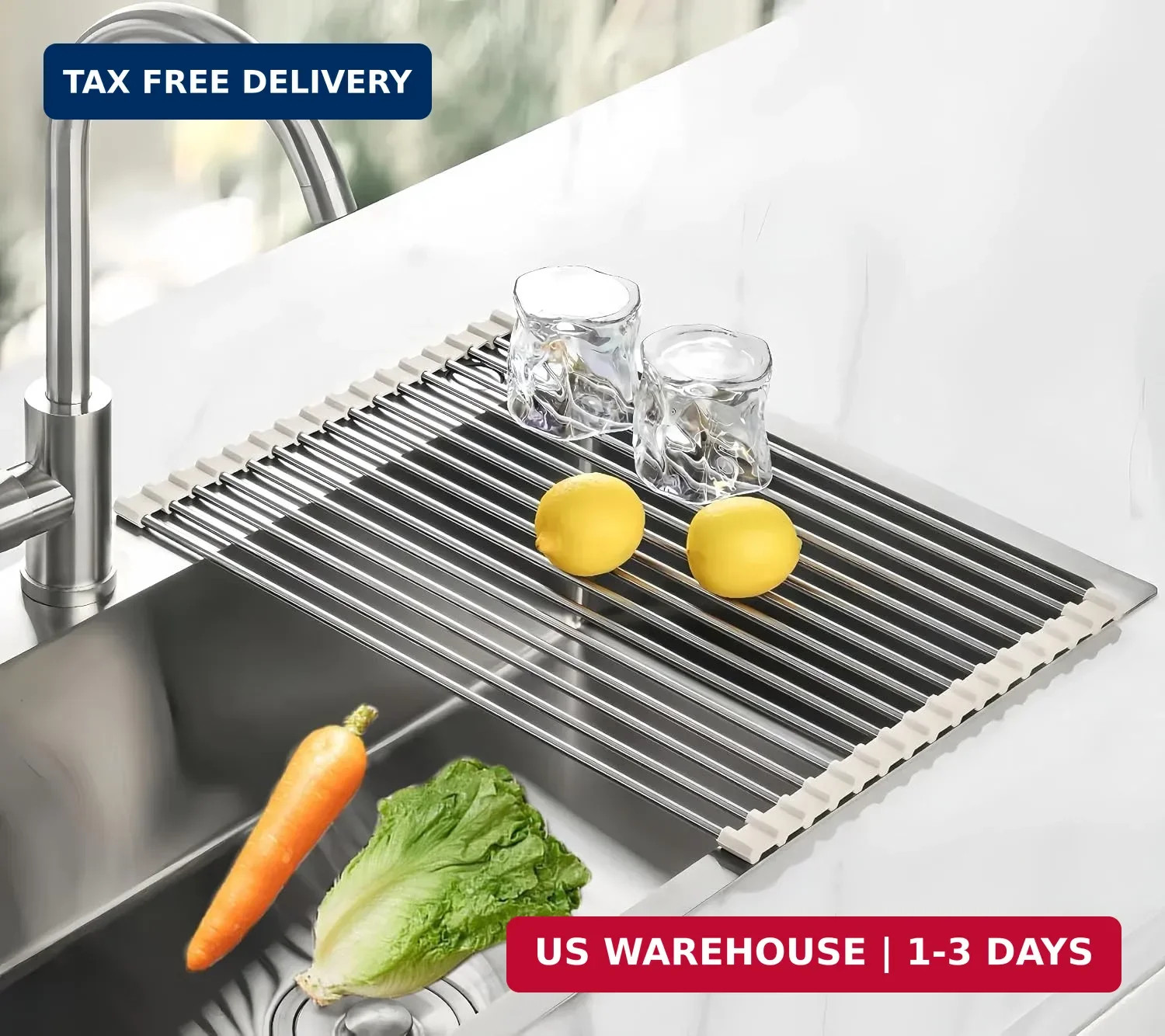 Roll Up Dish Drying Rack, 17.7" x 11.8" Over The Sink Dish Drying Rack, Dish Dry