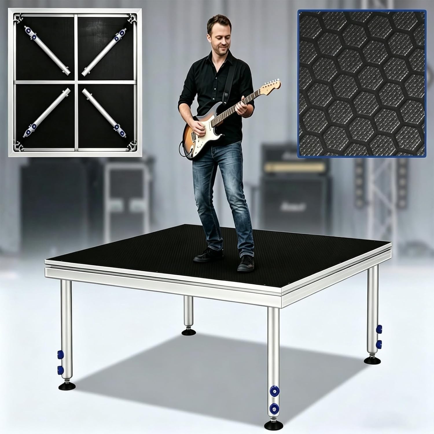 4x4 Folding Portable Stage Platform Adjust Height 24"-40" Folding Lightweight