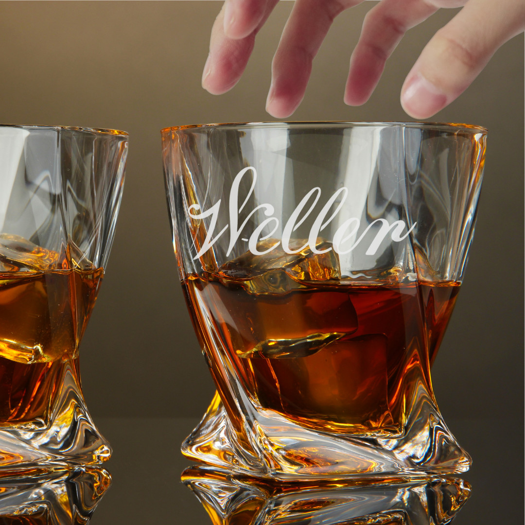 Custom Engraved Weller Whiskey Glass – 10 oz Twisted Rocks Glass NEW