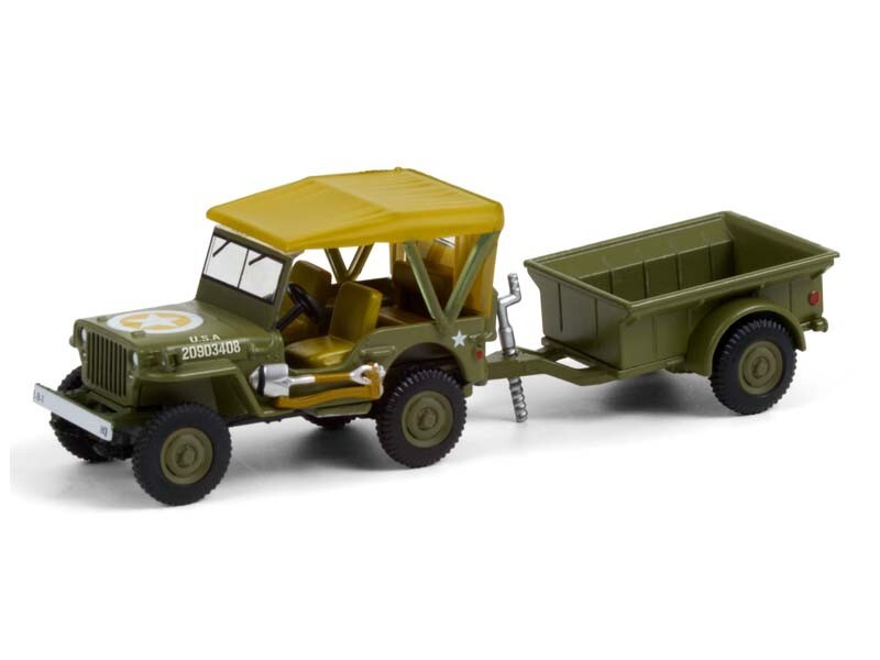 1943 Willys MB Jeep & 1/4 Cargo Ton Trailer Green 1:64 Model - Greenlight 32220A