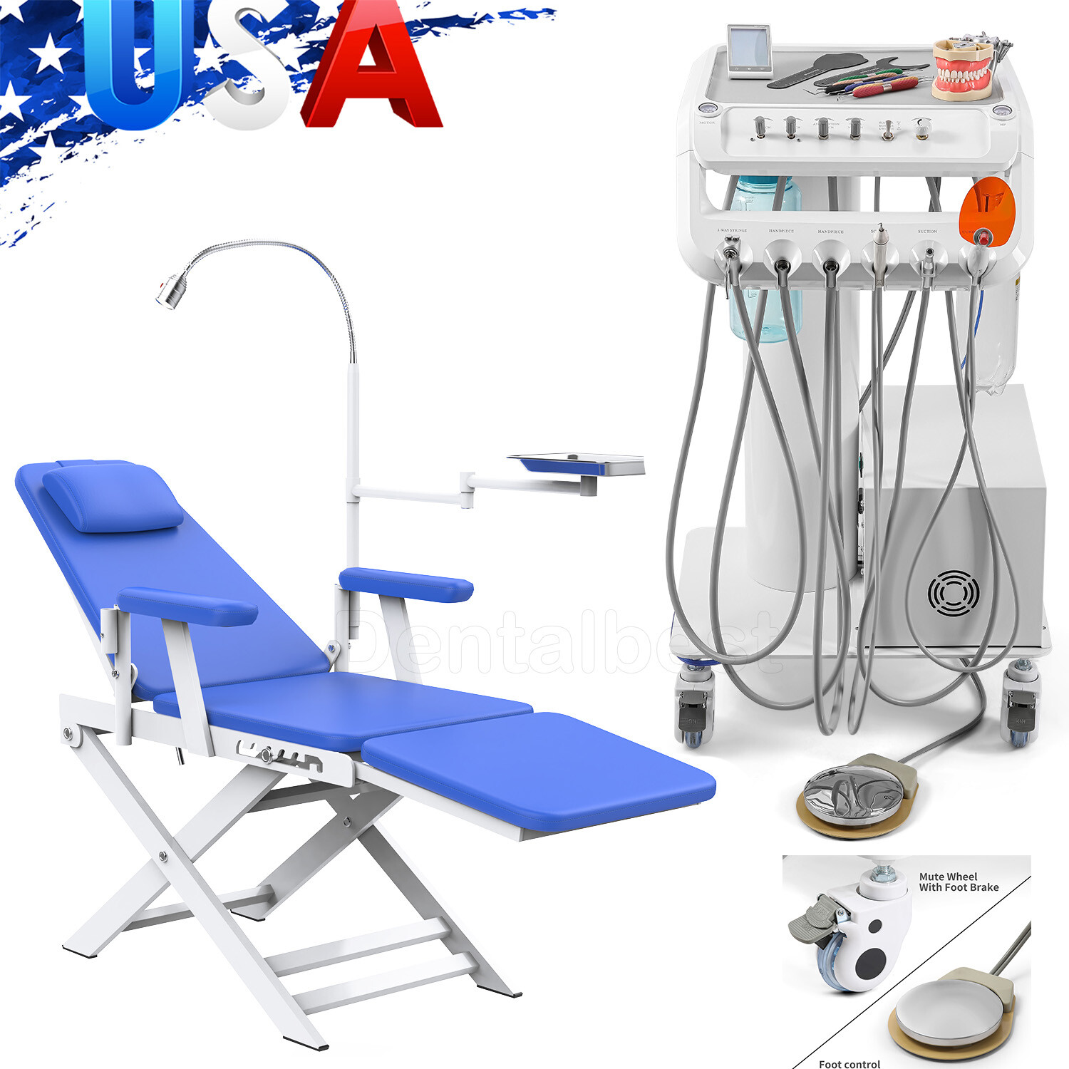 Portable Mobile Dental Delivery Unit+Curing Light+Scaler +Air Compressor/Chair