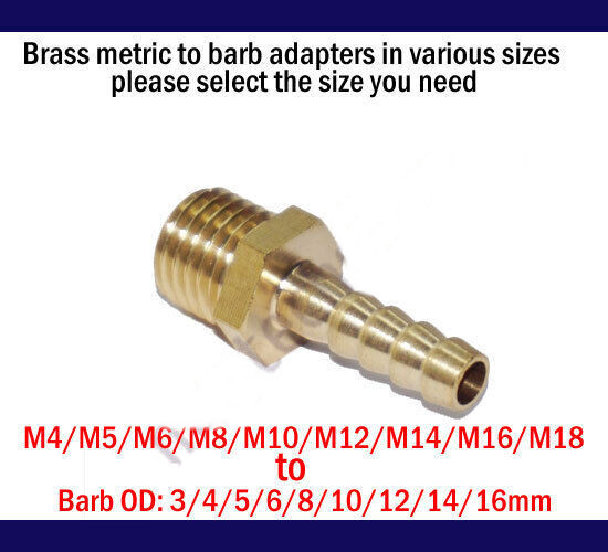 Thread M4~M20 Barb 3~16mm Brass Metric Male Hose Fitting Adapter Connector inch