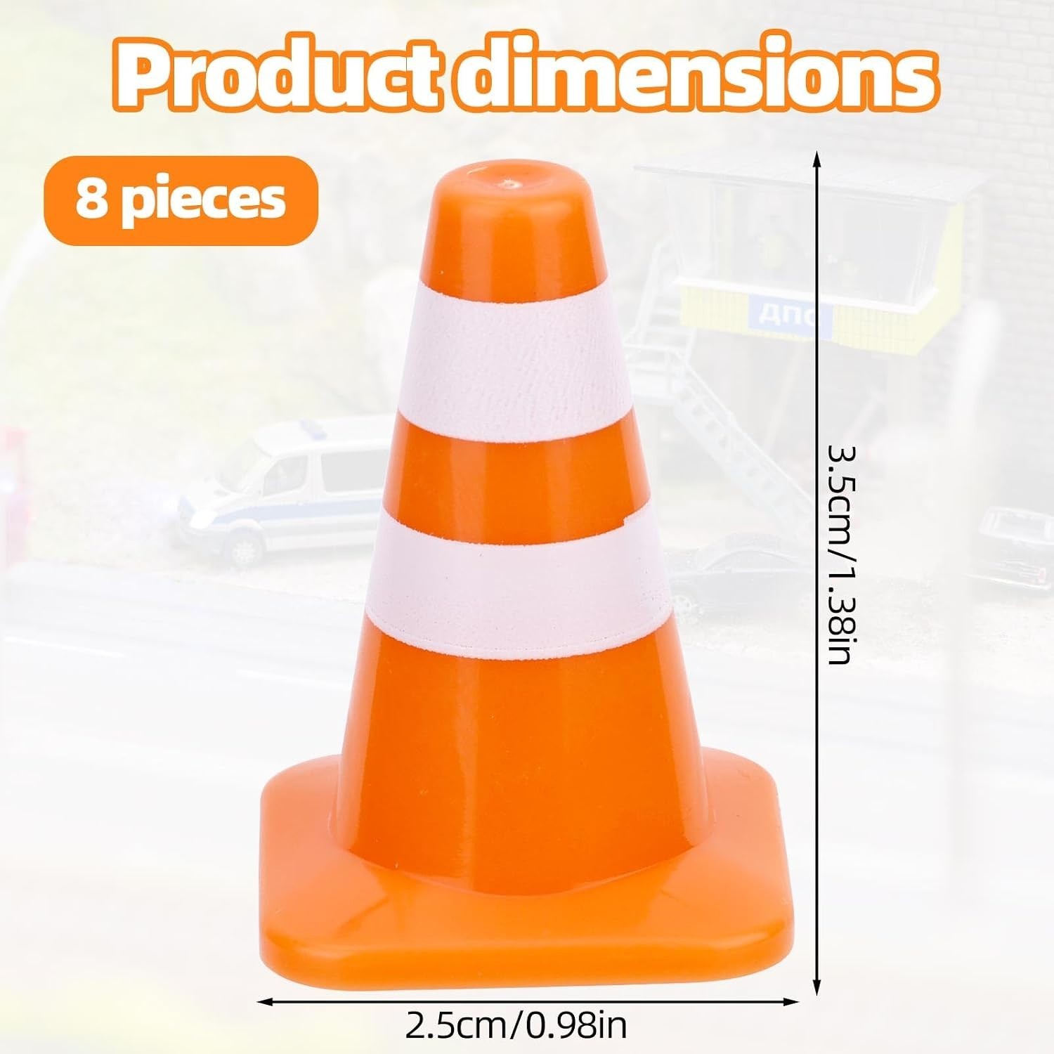 8pcs Mini Traffic Cones, 1.38in Small Safety Construction Cones Road Tiny Cau...