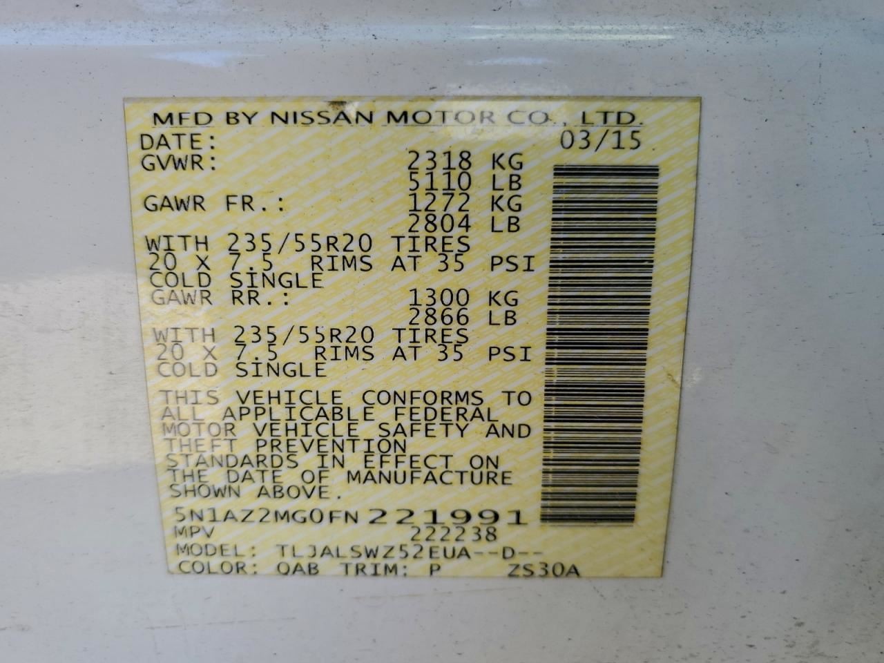 MURANO 2015 Glove Box 4962870