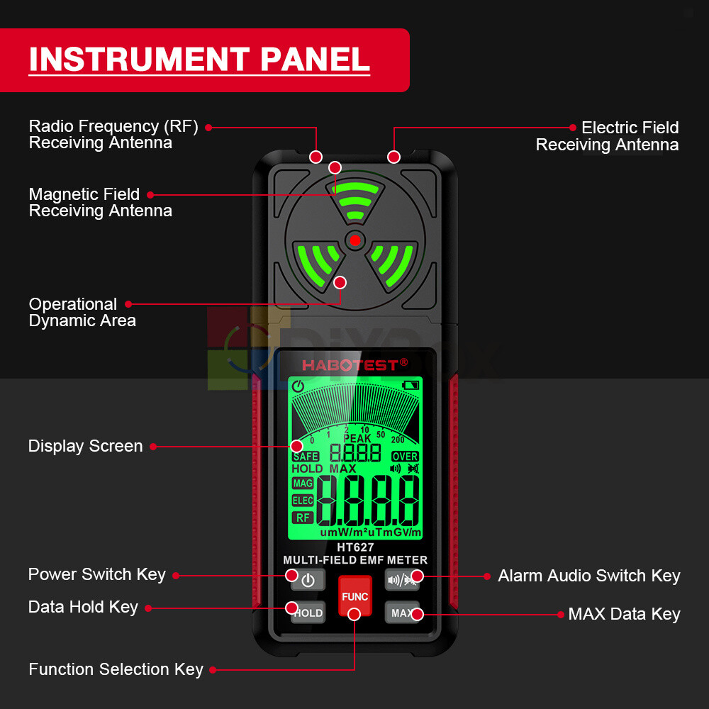HABOTEST Radiation Detector EMF Meter HT627 Digital Electromagnetic Frequency