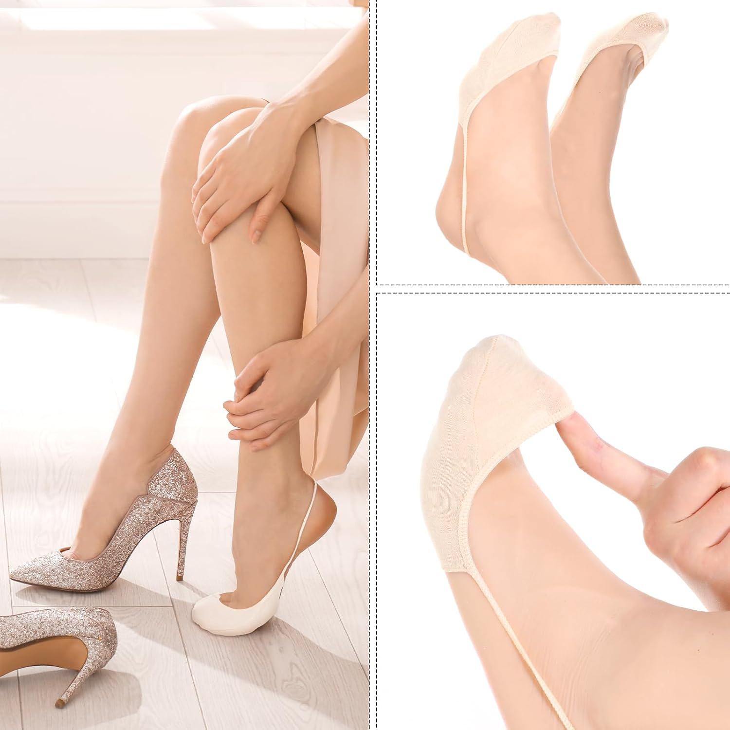 6 Pairs Women's Ultra Low Cut Toe Topper Socks for Heels and Dress Shoes