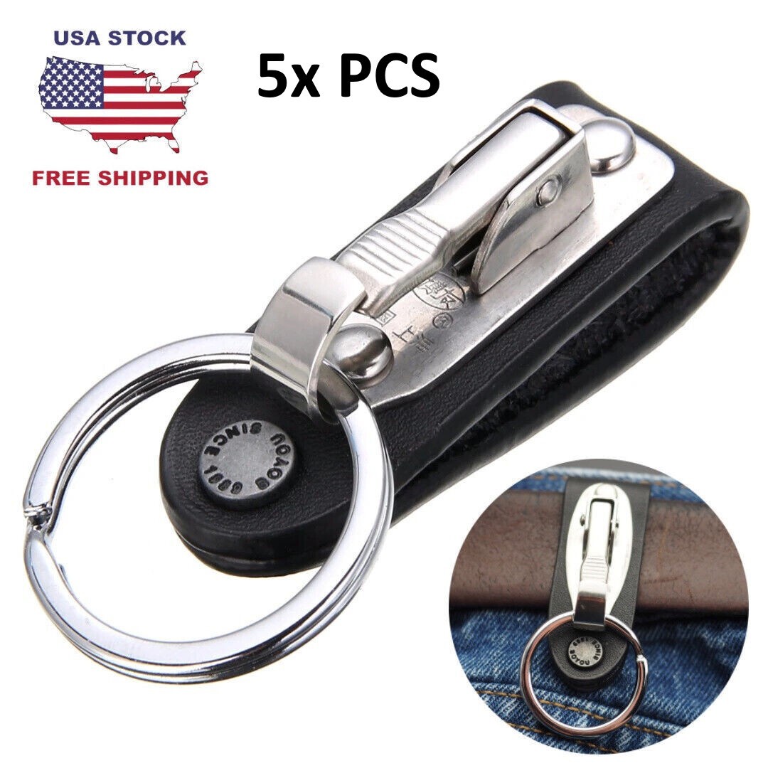 5x PCS Leather Detachable Quickdraw Belt Clip Key Ring Holder Snap Quick Release