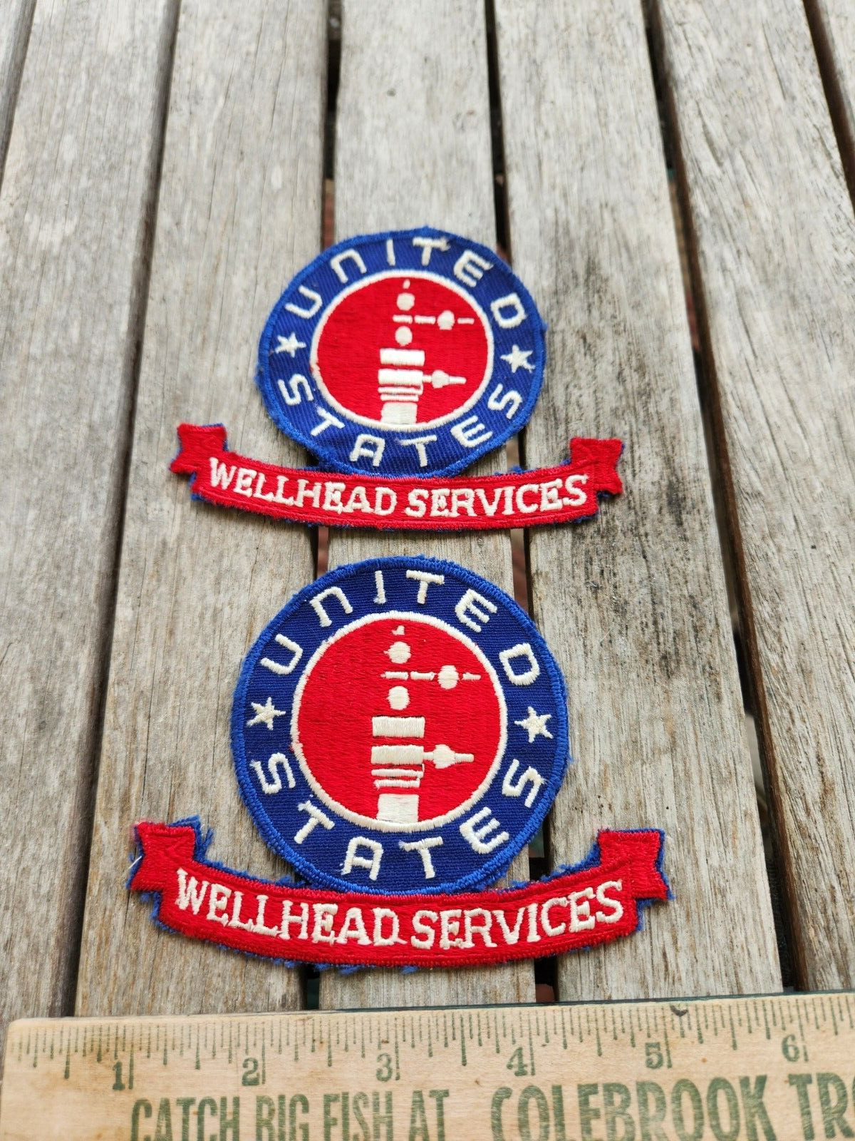2 Vintage United States Wellhead Services Offshore Gas Oil Rig Drilling Patch