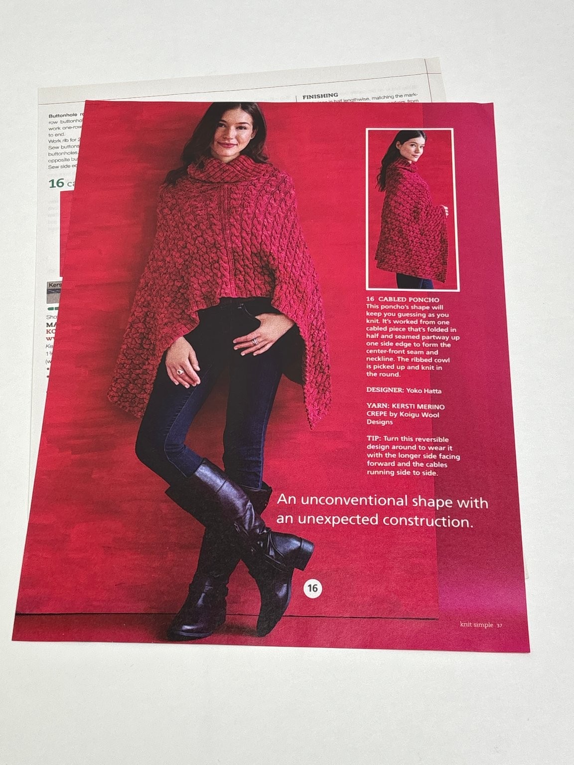 Cabled Poncho Knitting Pattern Magazine Pages