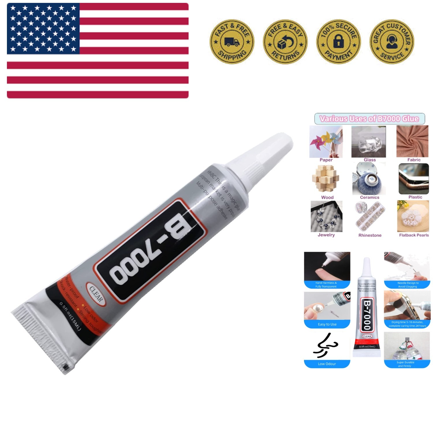 YiJieWZT B7000 15ml Clear Acrylic Super Glue, Gel, Waterproof, Flexible, Anti...