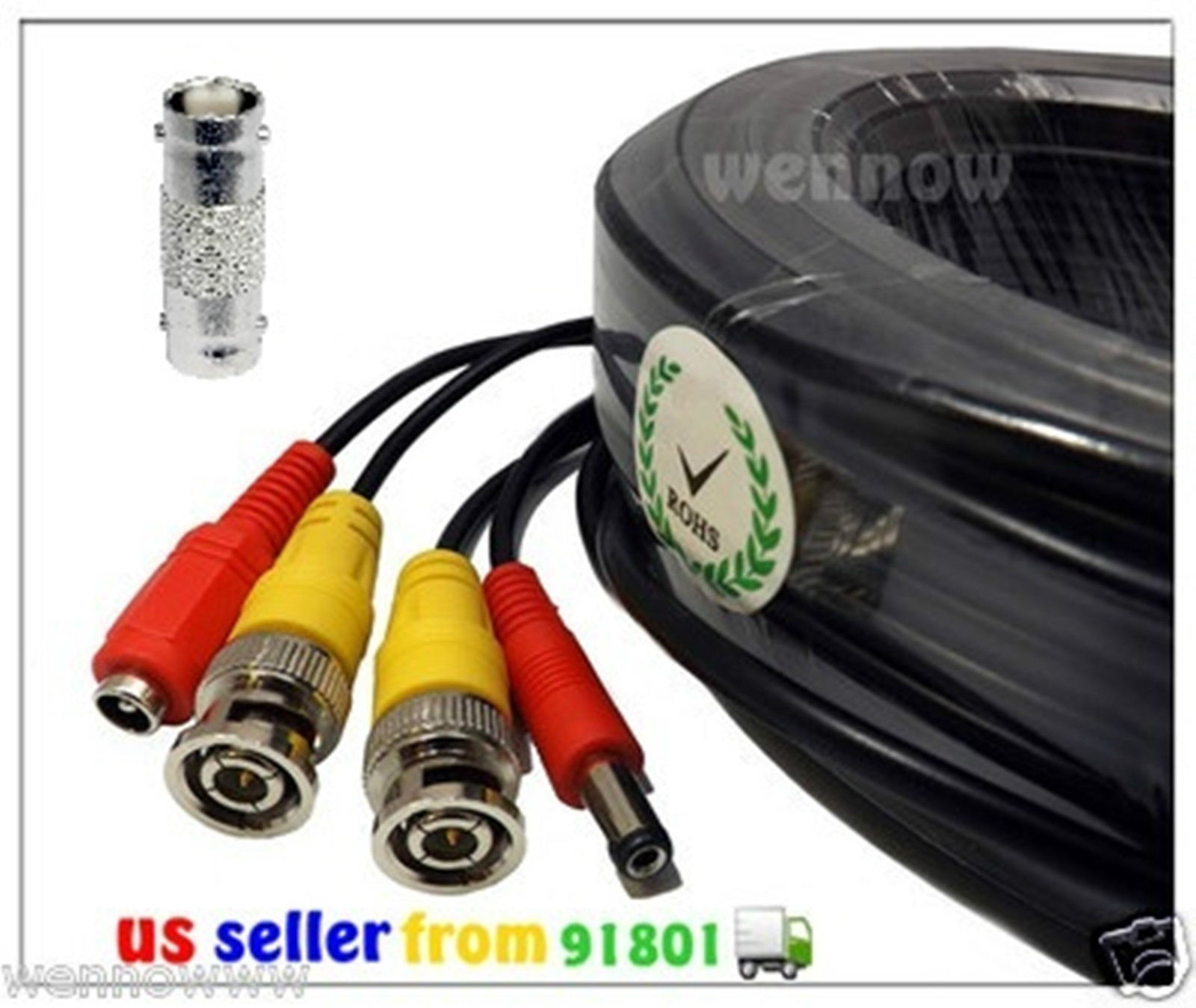 Black Extention100 ft Power & Video Cable for Qsee Security CCTV Kit QS458-411