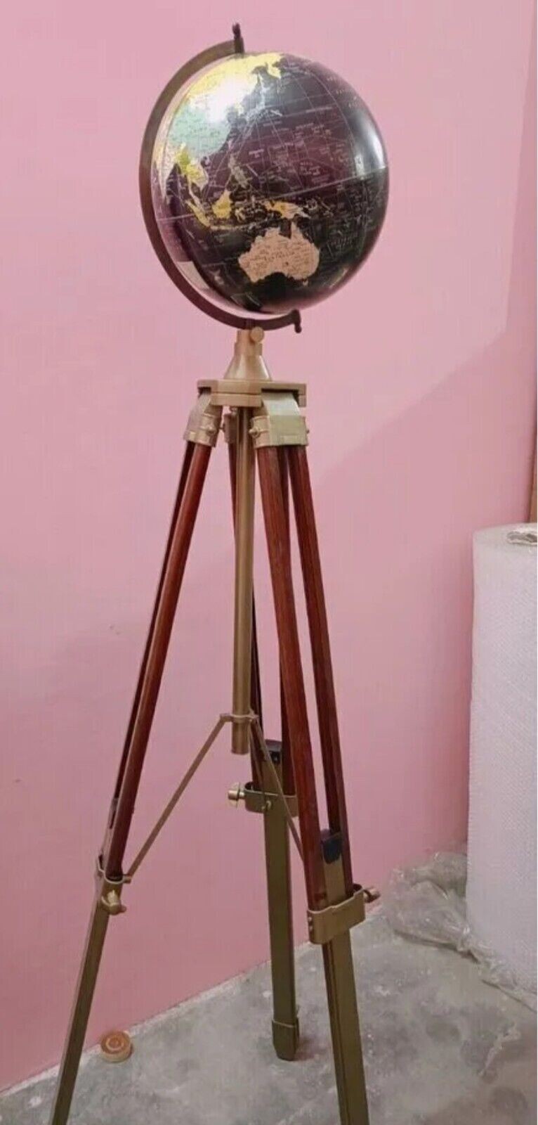 World Map Globe Antique Tripod Stand World Authentic Adjustable Modern Map Globe