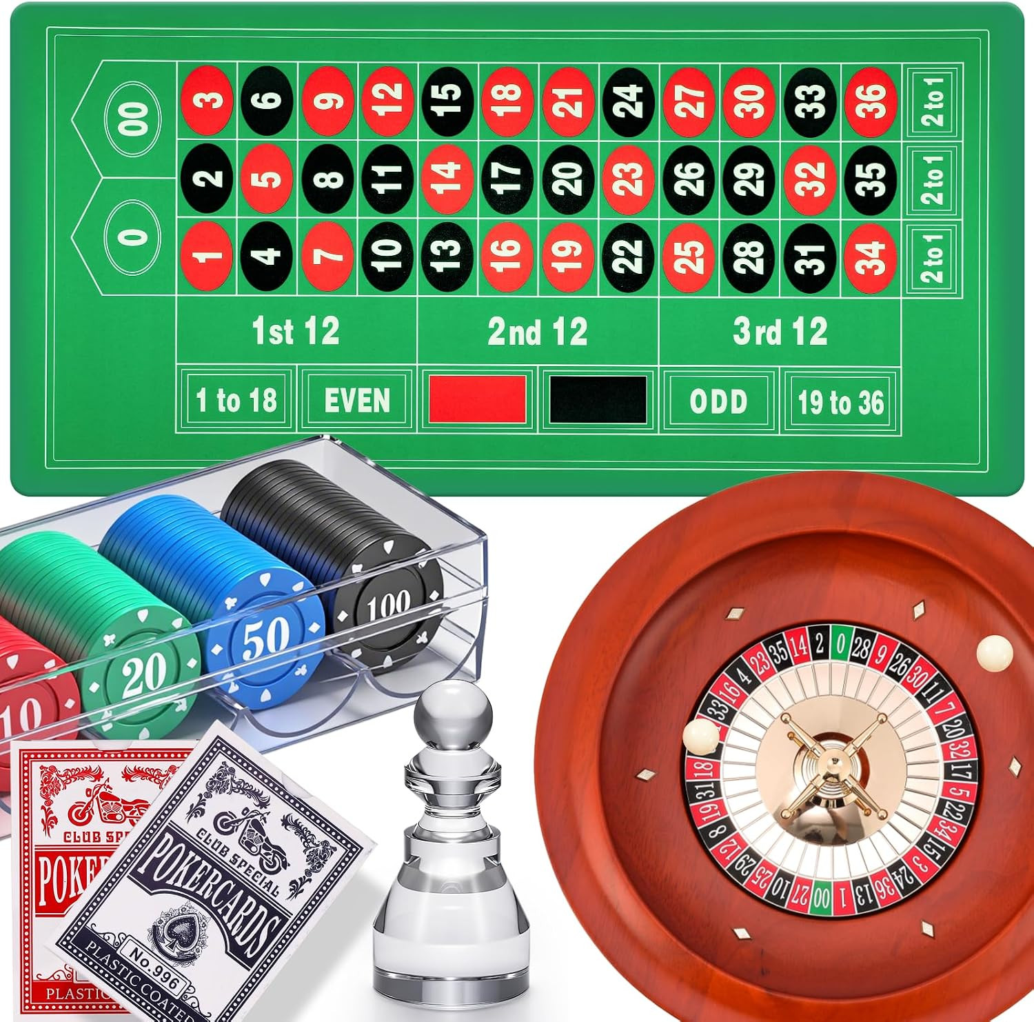 11" Roulette Wheel Set with Rubber Tabletop Layout Mat 47.2 X 23.6” | Complete S