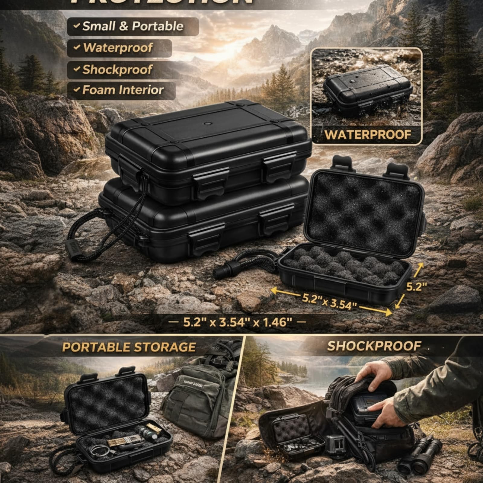 Relaxweex Waterproof Storage Box Foam Insert Shockproof Travel Case