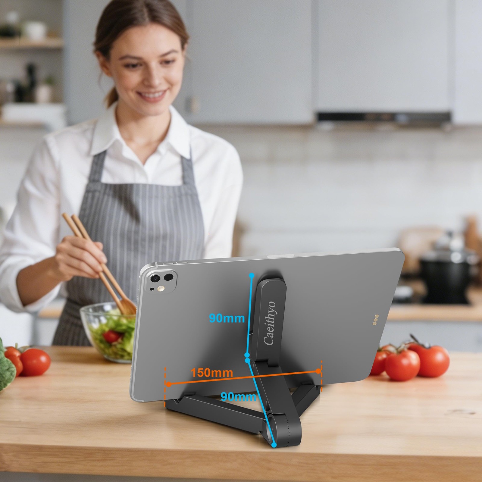 Tablet Stand Holder, Adjustable, Portable, Foldable, Light-Weight, black