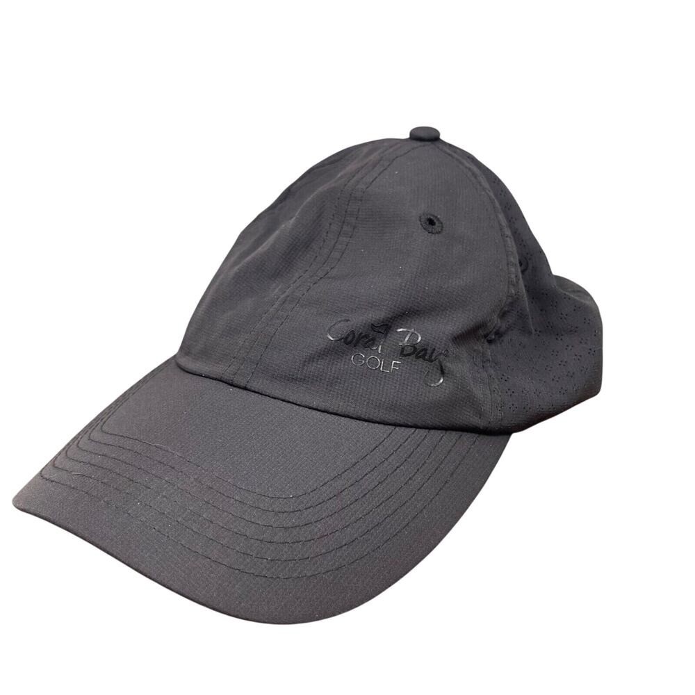Coral Bay Golf Hat Womens One Size Black Adjustable Strap Floral Trim Wicking