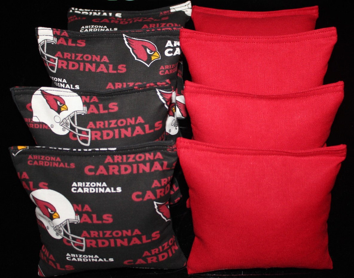 CORNHOLE BEAN BAGS  made w ARIZONA CARDINALS Fabric on Both Sides of Logo Bags