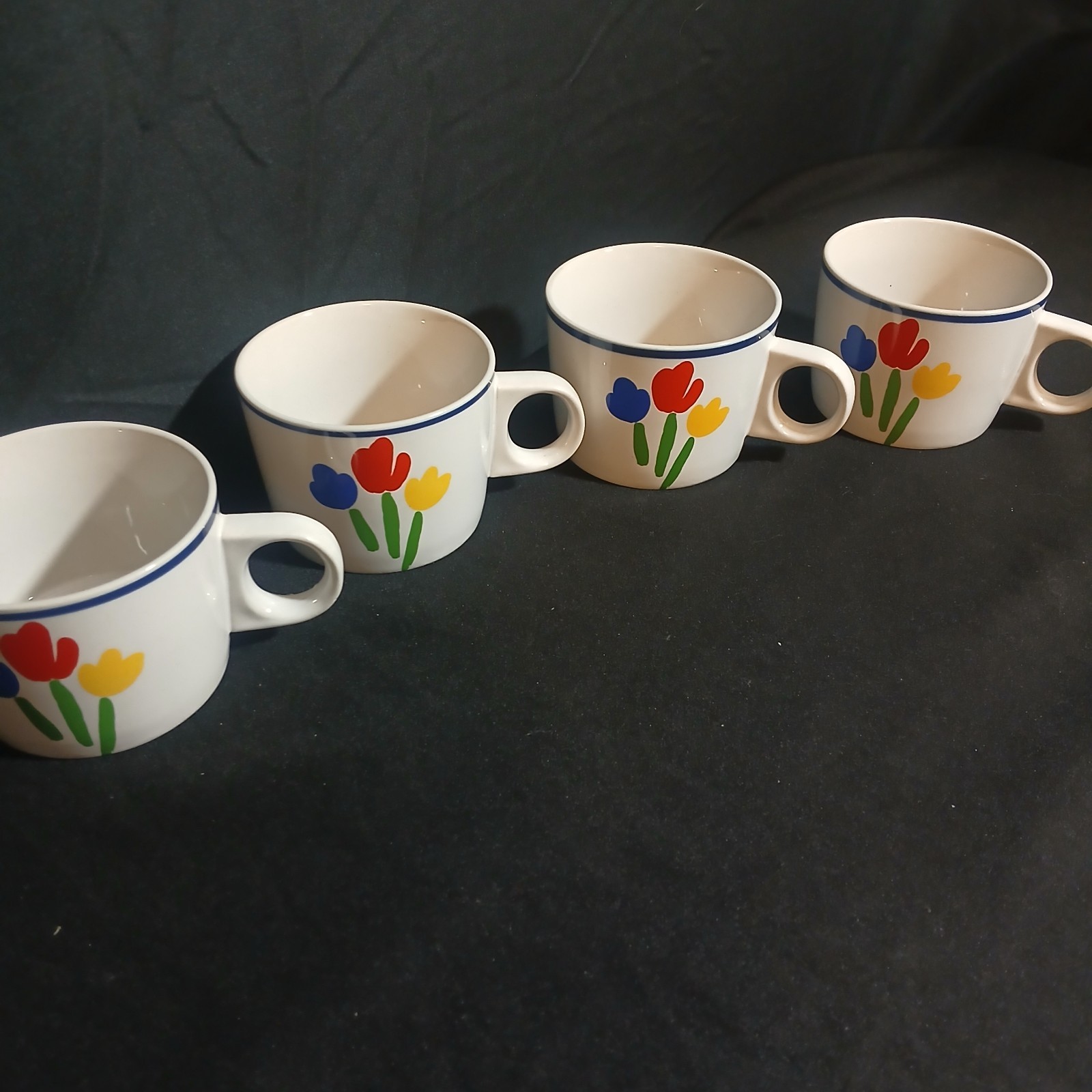 Set Of 4 Newcor TULIP TYME Stoneware Mugs Japan