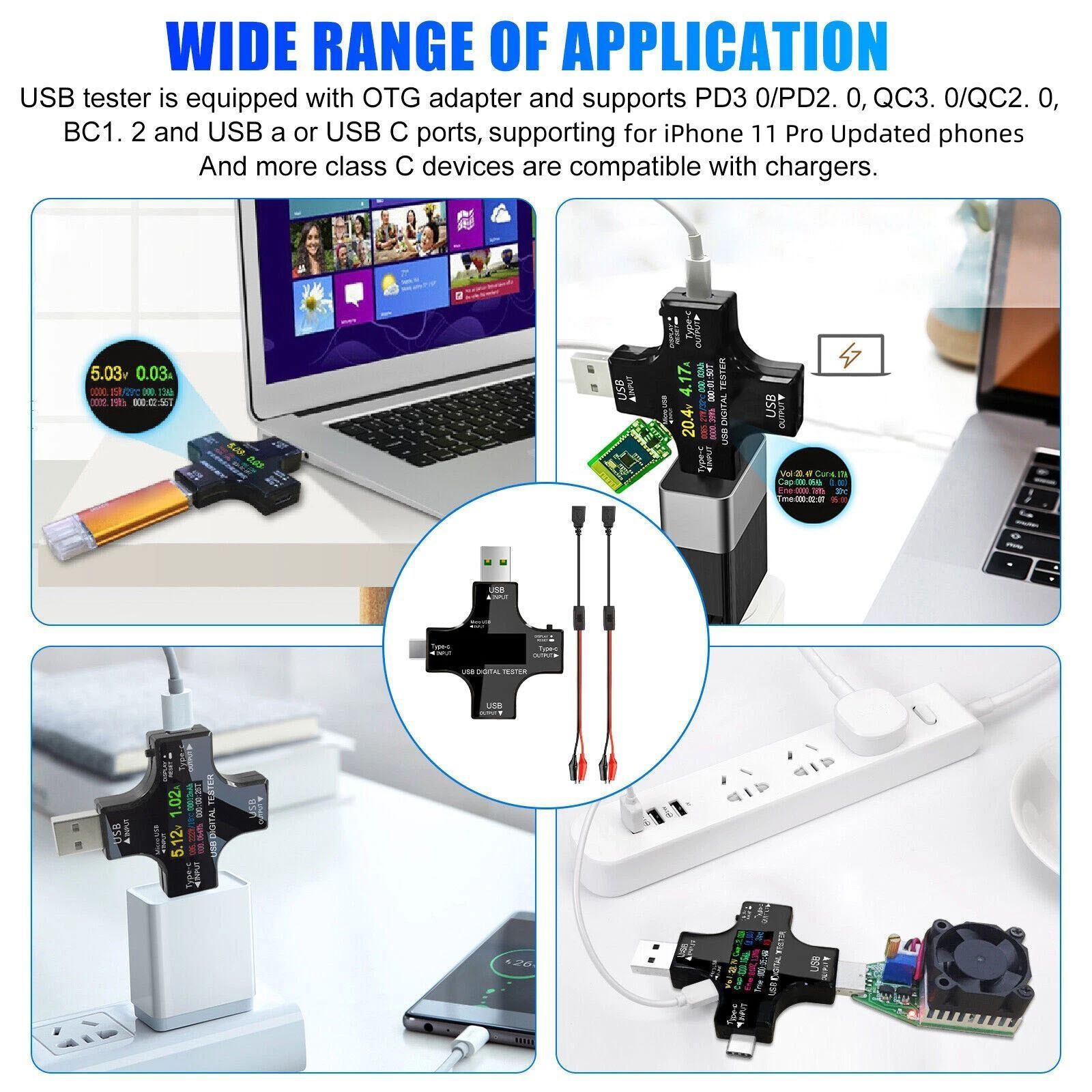 8 IPS Multiple Color Screen USB Power Meter Accepts Maximum Current: 5.1A