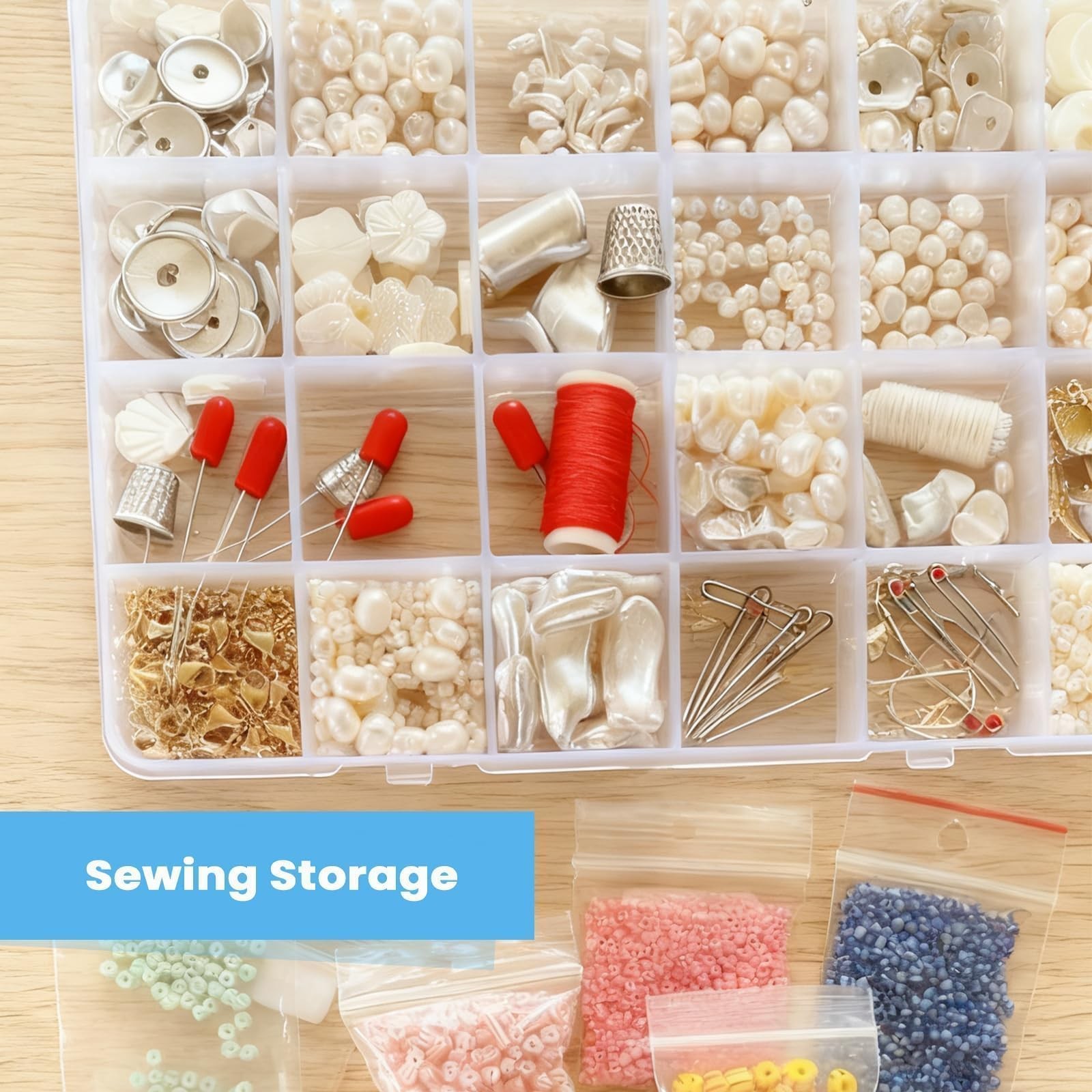 2pack 24 Grid Clear Plastic Bead Organizer Box with Adjustable Dividers, Bead...