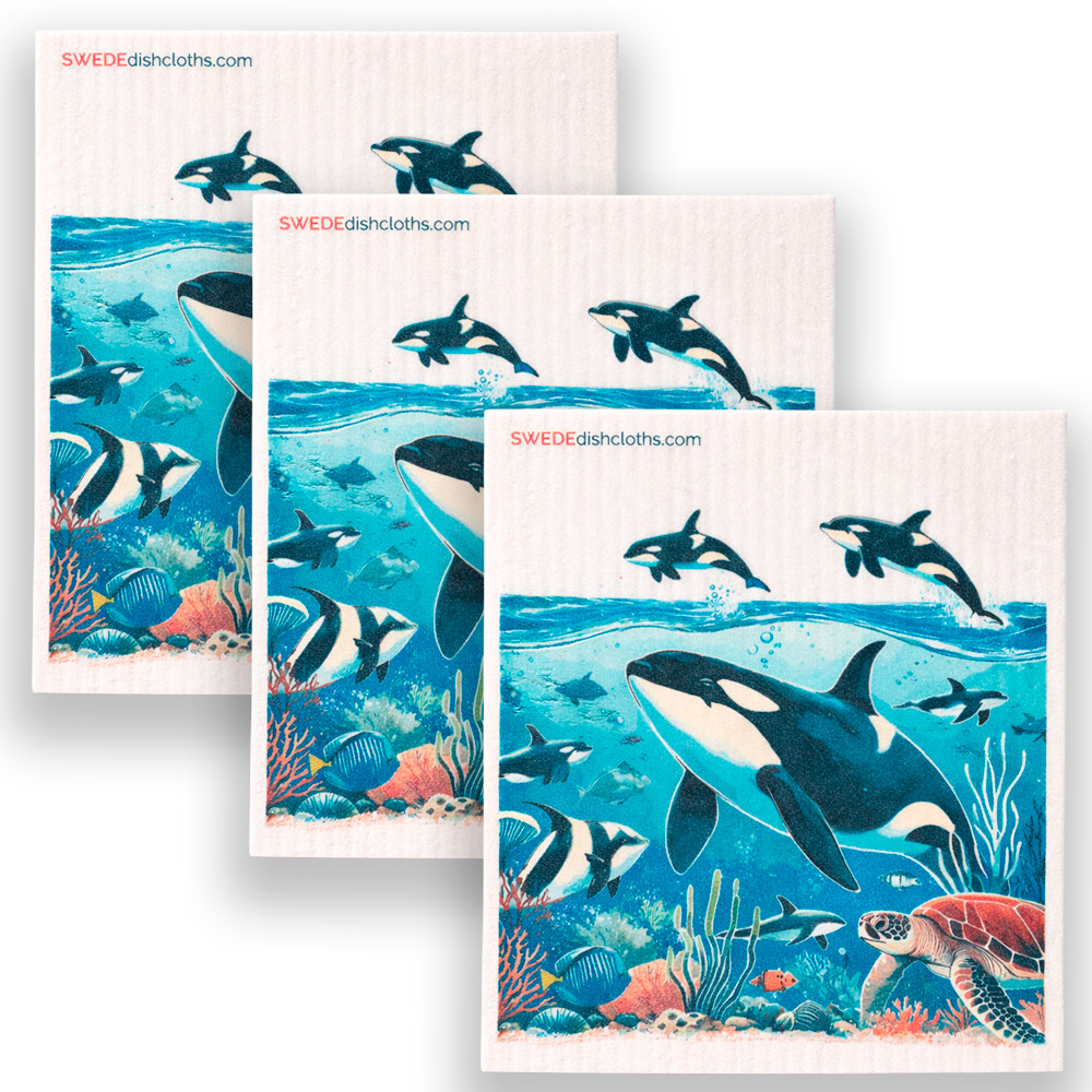 Swedish Dishcloths Orca Whale Set of 3 cloths Eco Friendly Cloths