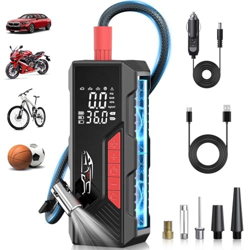 Tire Inflator Portable Air Compressor, Cordless Air Pump for Car Tire Black-red