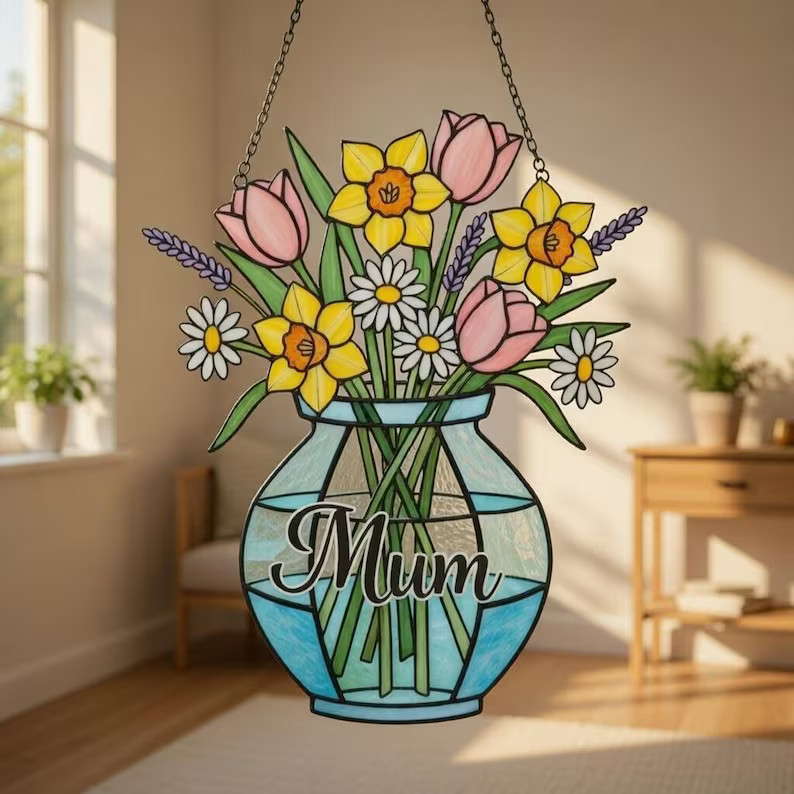 Personalized Birth Flower Suncatcher Acrylic Custom Gift Decor