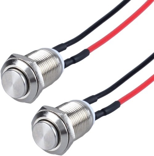 2 Pack 12mm Momentary Metal Waterproof Push Button Switch Raised Head 1/2