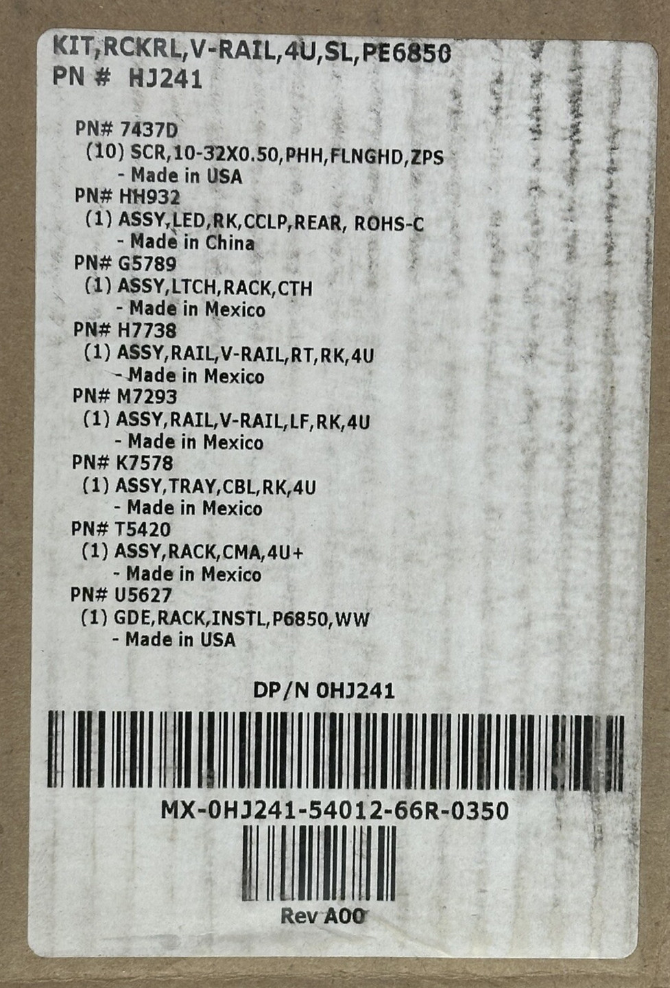 Dell Poweredge 0HJ241 4U Versa Rail Kit 6950 R900 R905 6850