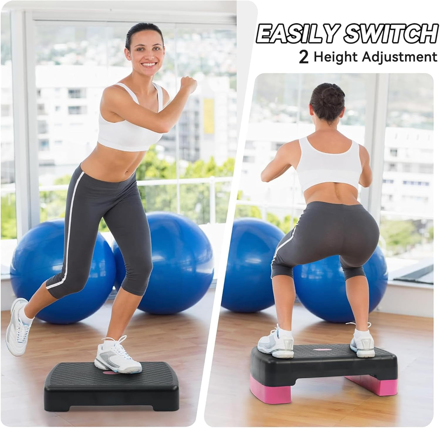 Aerobic Step Platform Trainer with Adjustable 2-Level Risers, 400 Pound Weight C