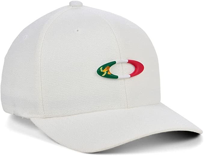Oakley Mens TinCan Flag Mexico Stretch Baseball Cap Hat White Large/XLarge New