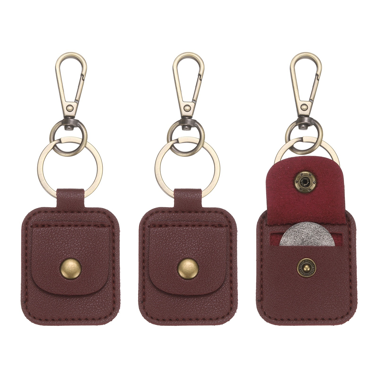 3 Pack Quarter Leather Keychain, PU Leather Key Ring Coin Case, Wine Red