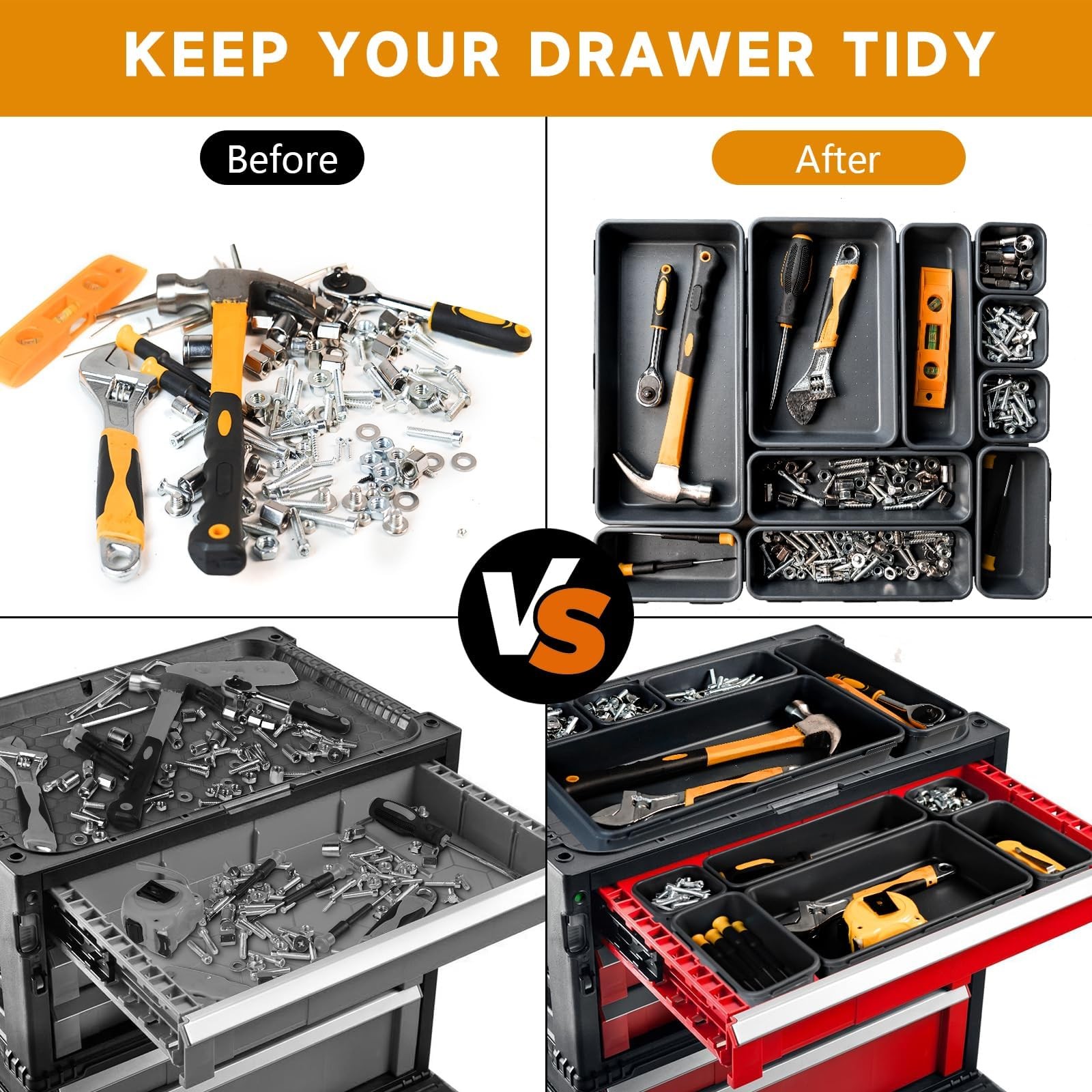 60 PCS Upgraded Tool Box Organizer Tray, Toolbox Desk Drawer Organizer, Tool ...