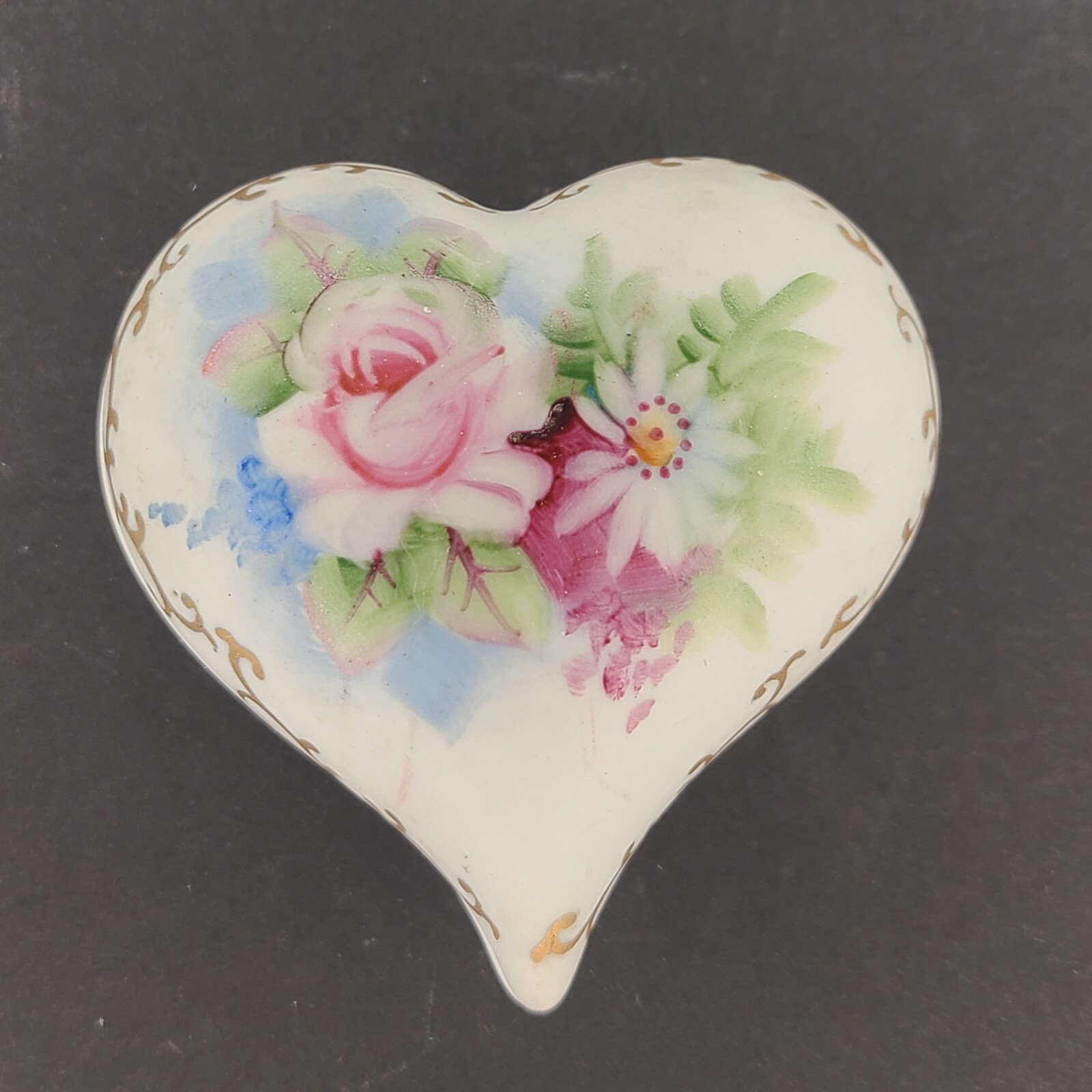 Handpainted Bubble Heart Trinket Box - Flowers - Made in Japan
