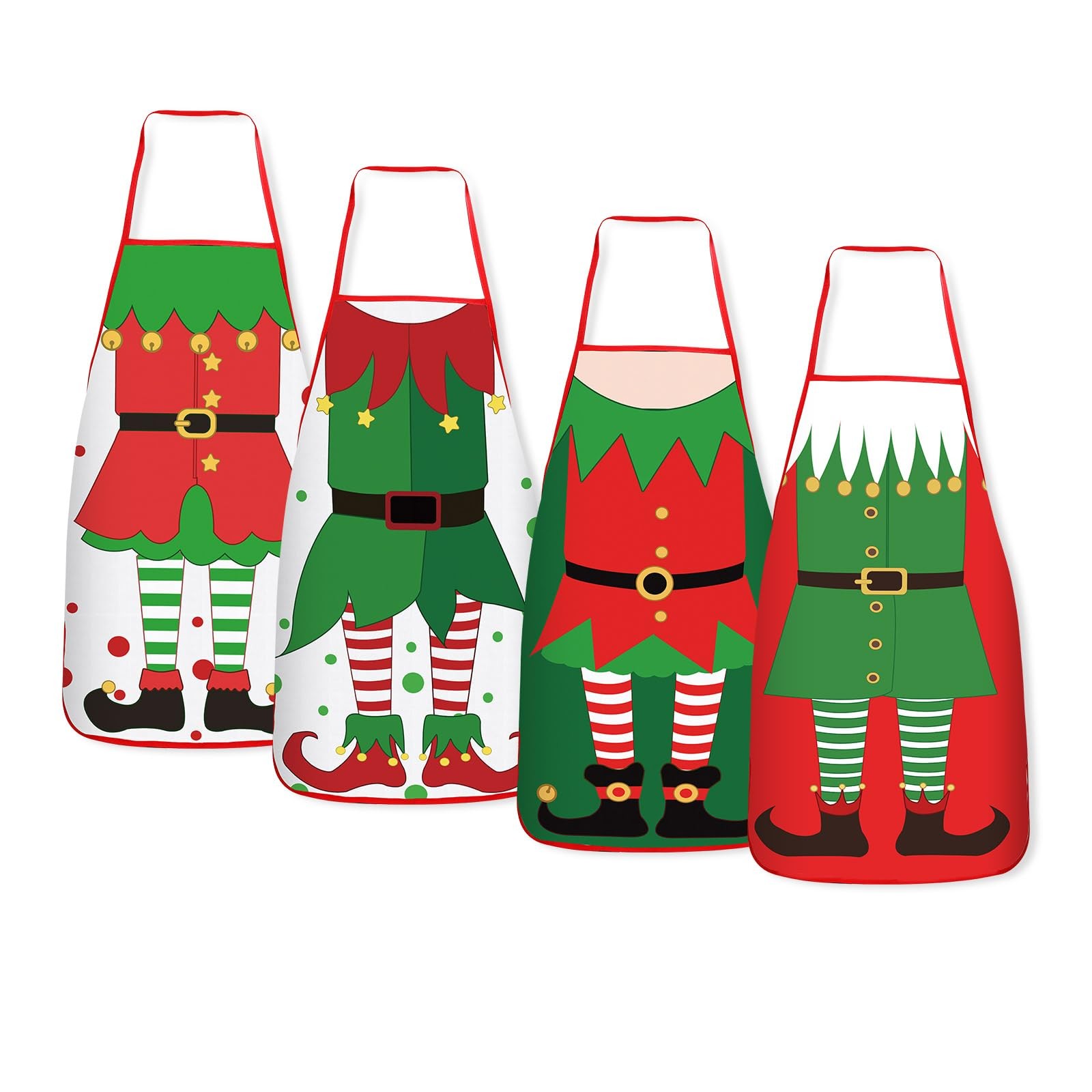 DECYOOL 4 PCS Christmas Apron, Elf Apron One Size, Green, Red