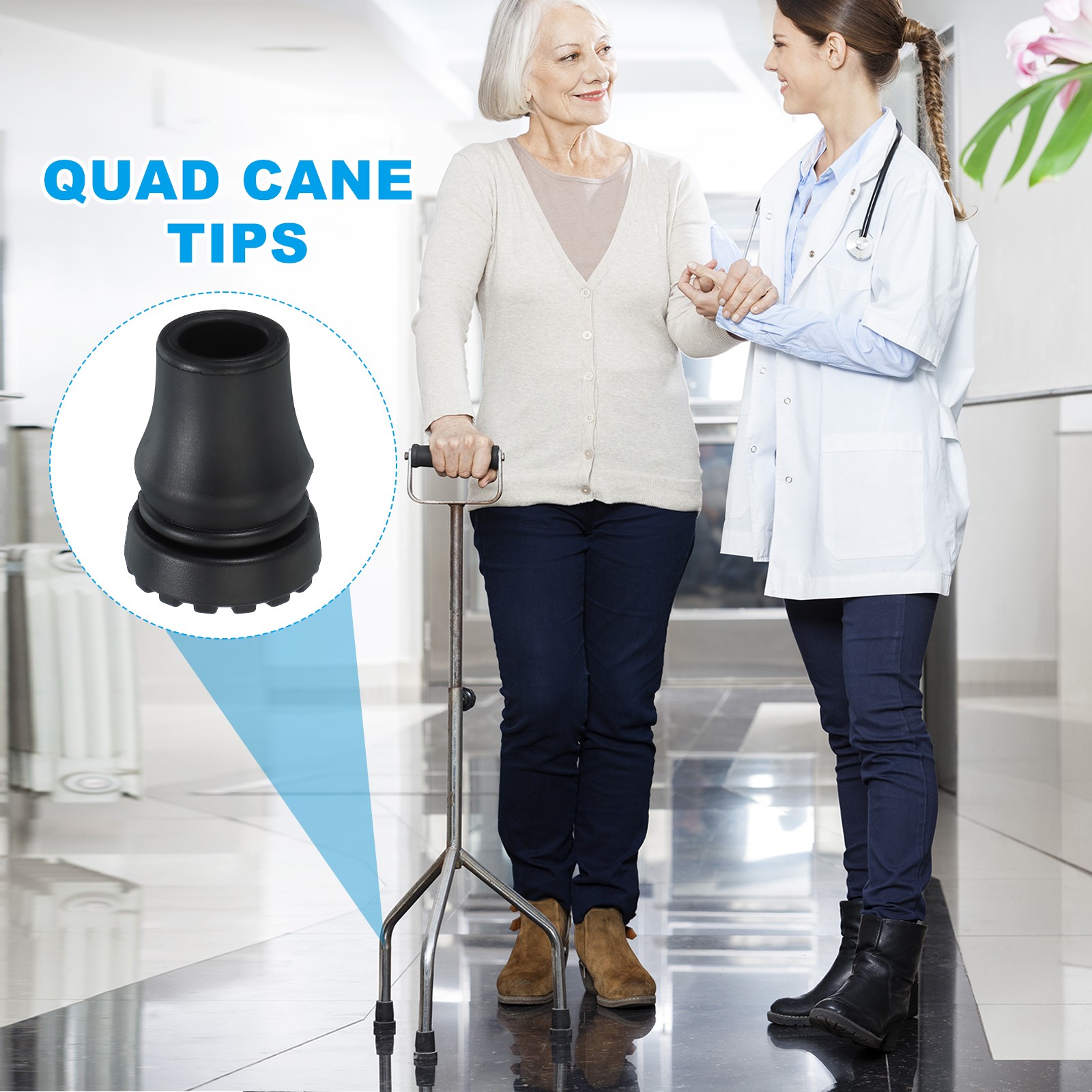 Quad Cane Tips 5/8 Inch, 2 Pcs Walking Cane Accessories, Black(Style 4)