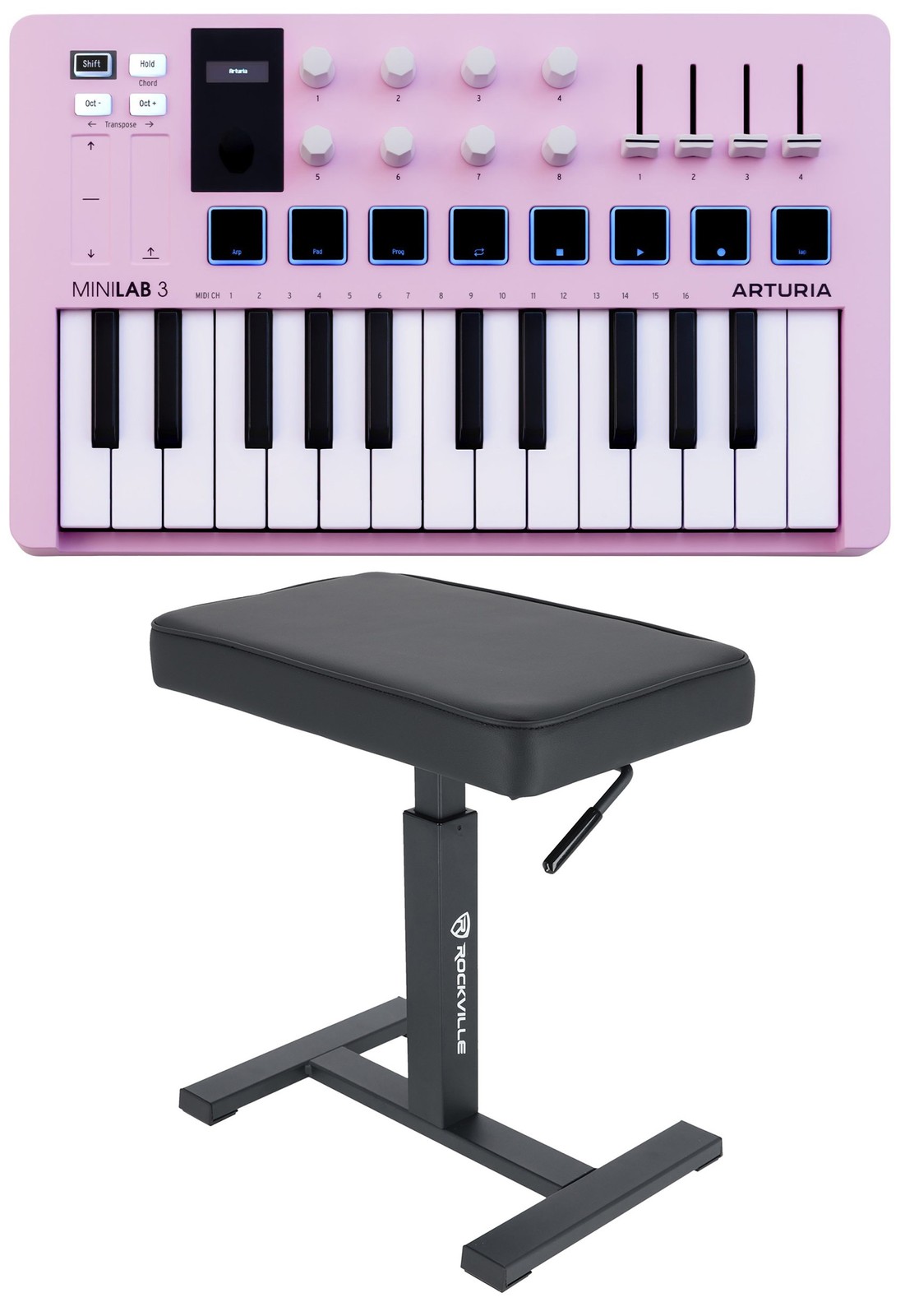 Arturia MiniLab 3 Rose Quartz MIDI Keyboard Controller+Hydraulic Air Lift Bench