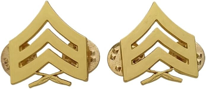 PAIR OF U.S. Sergeant Marine Corps Rank Insignia DRESS LAPEL PIN BADGE GOLDEN